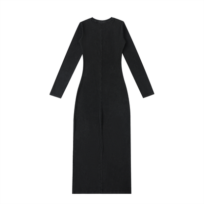 LeVo Dyed Washed Slit Maxi Dress