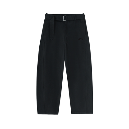 Belted Barrel-leg Chino Pants