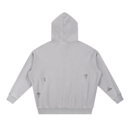 Snow Washed Distressed Panel Pocket Hoodie