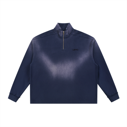 Sun Fade Raw Edge Quarter-Zip Sweatshirt