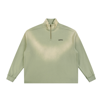 Sun Fade Raw Edge Quarter-Zip Sweatshirt
