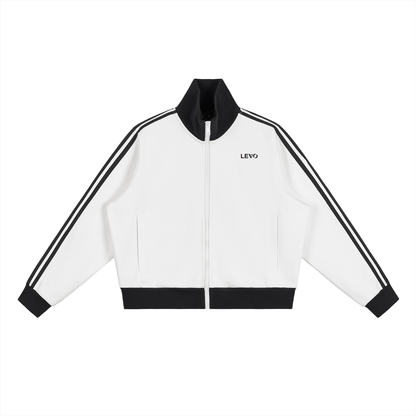 Contrast Side Stripe Fleece Cropped Track Jacket