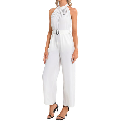 Halter Neck Buckle Belted Jumpsuit