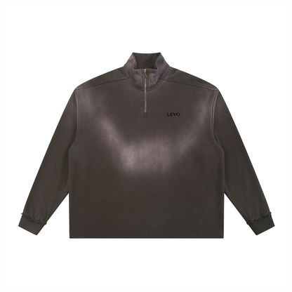 Sun Fade Raw Edge Quarter-Zip Sweatshirt