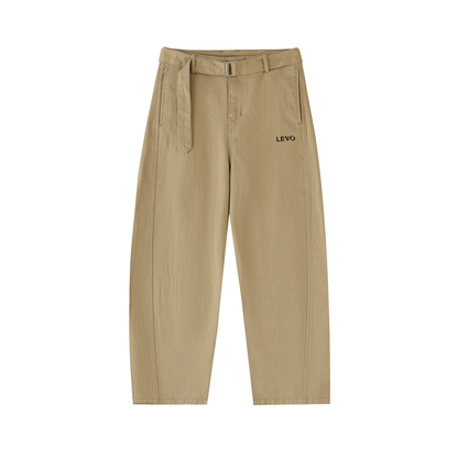 Belted Barrel-leg Chino Pants