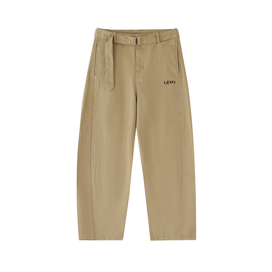 Belted Barrel-leg Chino Pants