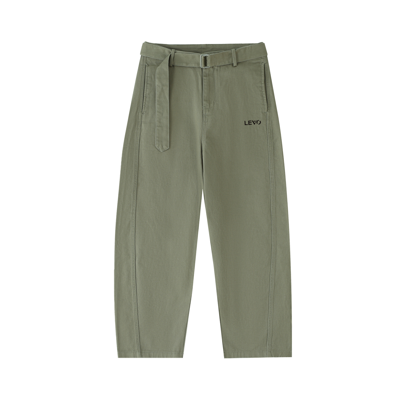Belted Barrel-leg Chino Pants