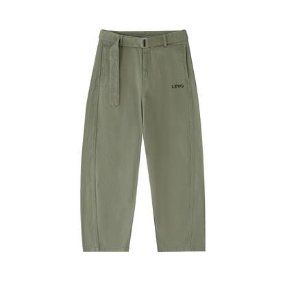 Belted Barrel-leg Chino Pants