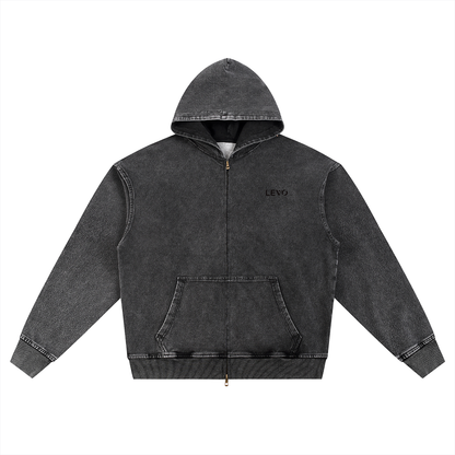 Snow Wash Oversized Zip-Up Hoodie