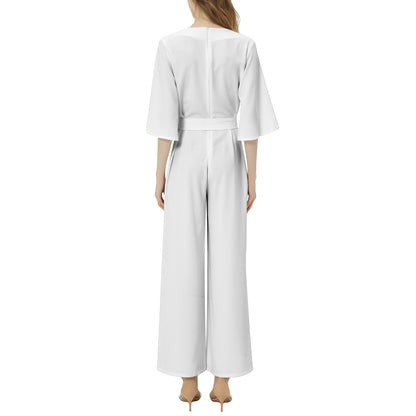 Dolman Sleeve Belted Wide Leg Jumpsuit