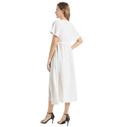 Flutter Sleeve Drawstring Waist Flared Dress