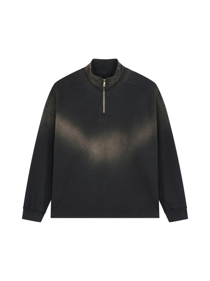 Sun Fade Raw Edge Quarter-Zip Sweatshirt