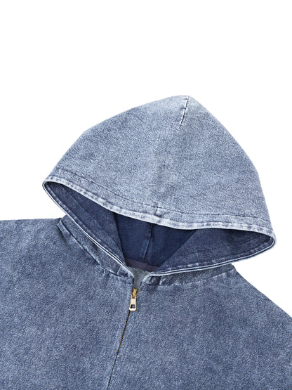 Snow Wash Oversized Zip-Up Hoodie