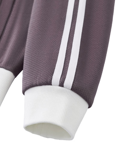 Contrast Side Stripe Fleece Cropped Track Jacket