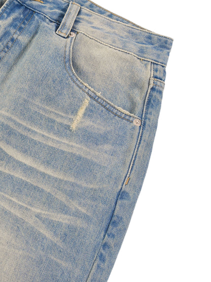 Sun Fade Raw Hem Denim Jeans